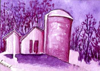 "Tipping Silo" by Hannah Nickolai, Janesville WI - Watercolor & Ink